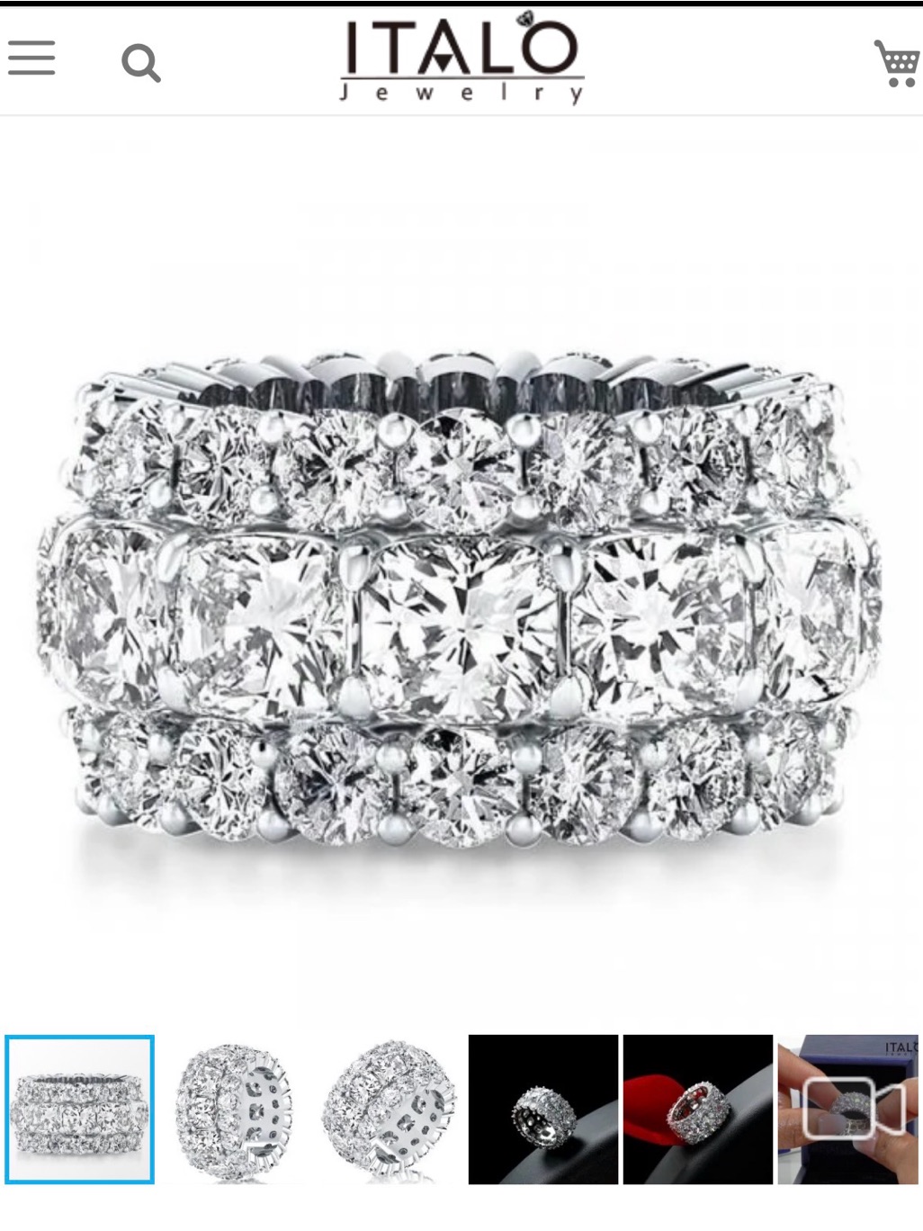 Italo Silver Multi-Row Crystal Eternity Band Silver Sparkle Size 11